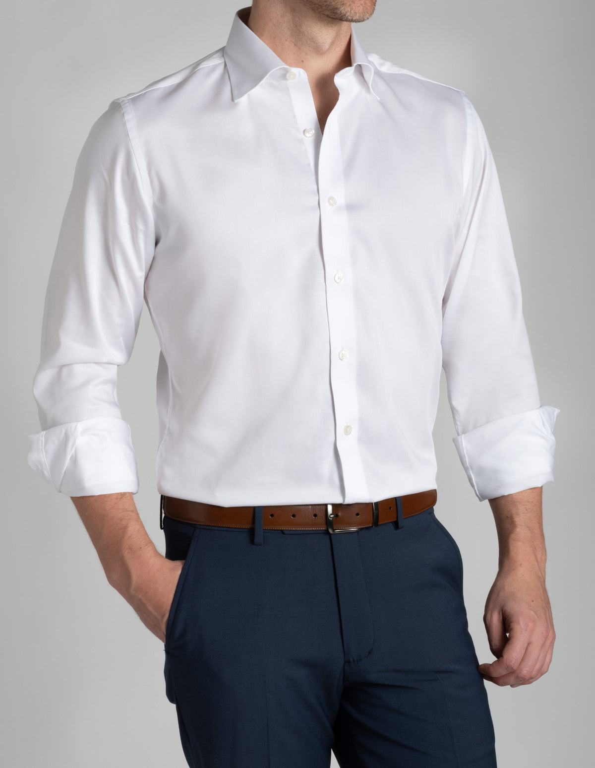 Wrinkle-Resistant Twill White Dress Shirt No Pocket / Standard Buttons