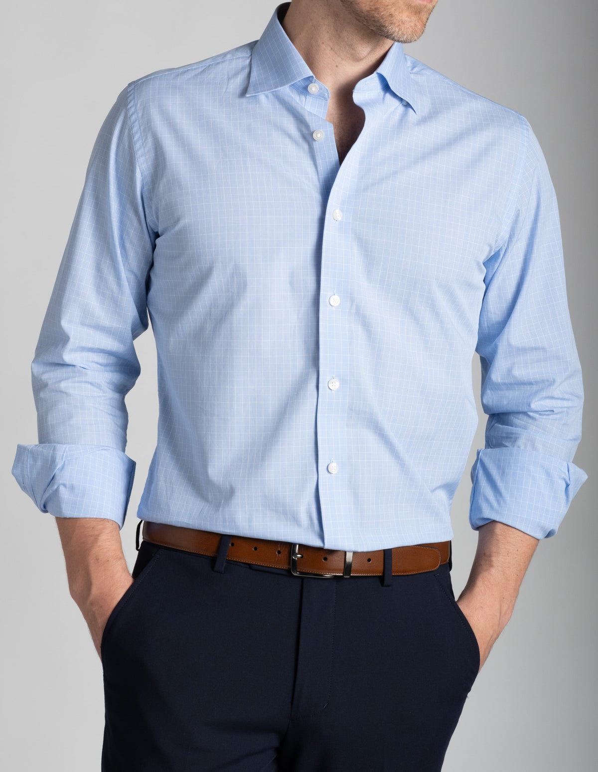 light blue dress shirts for men Mini Prince of Wales Shirt No Pocket / Custom Buttons thursdayaug6 Size:XL (12) Look sharp in this Noble Men's Vintage Lace-Up