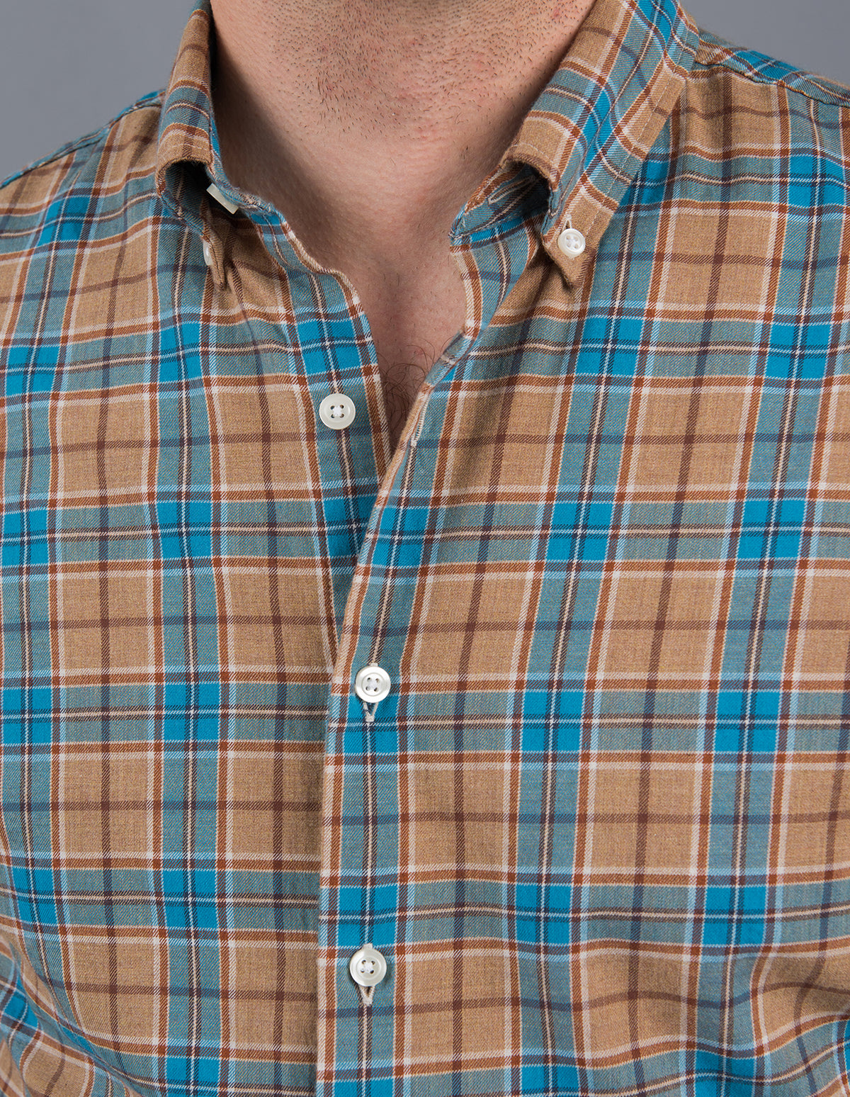 blue plaid dress shirt Brushed Flannel Azure Blue and Brown Plaid Button-Up Shirt – Stantt