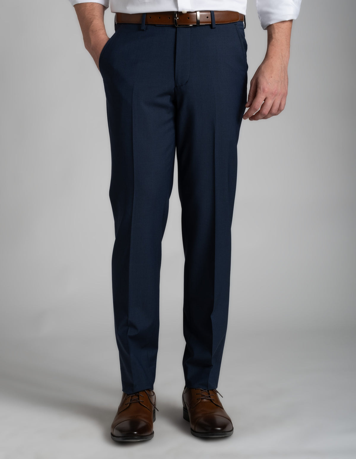 blue navy dress pants Mens Classic Fit Solid Navy Blue Flat Front Wool Dress Pants, 28 main image 0