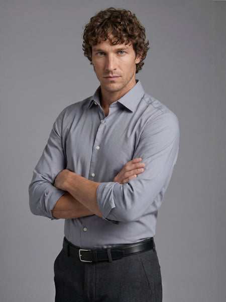 Wrinkle-Resistant Twill Light Grey Dress Shirt No Pocket / Standard Buttons