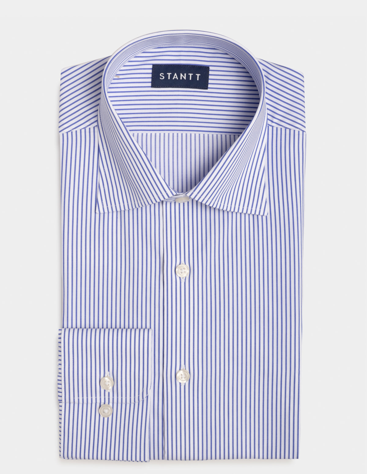 Wrinkle-Resistant Twill Blue Bengal Stripe Dress Shirt Stantt Wrinkle-Resistant Twill Blue Bengal Stripe Dress Shirt Stantt