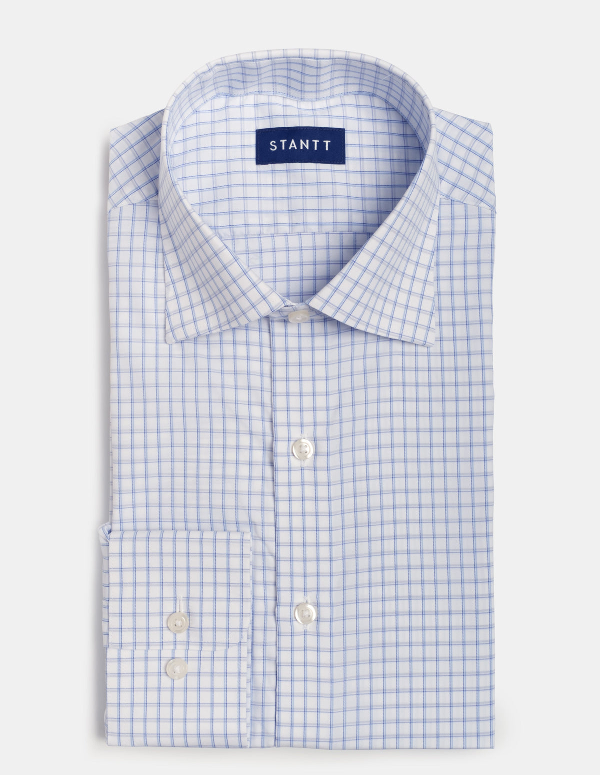 Performance Twill Cornflower Blue Stacked Tattersall Dress Shirt No Pocket / Standard Buttons