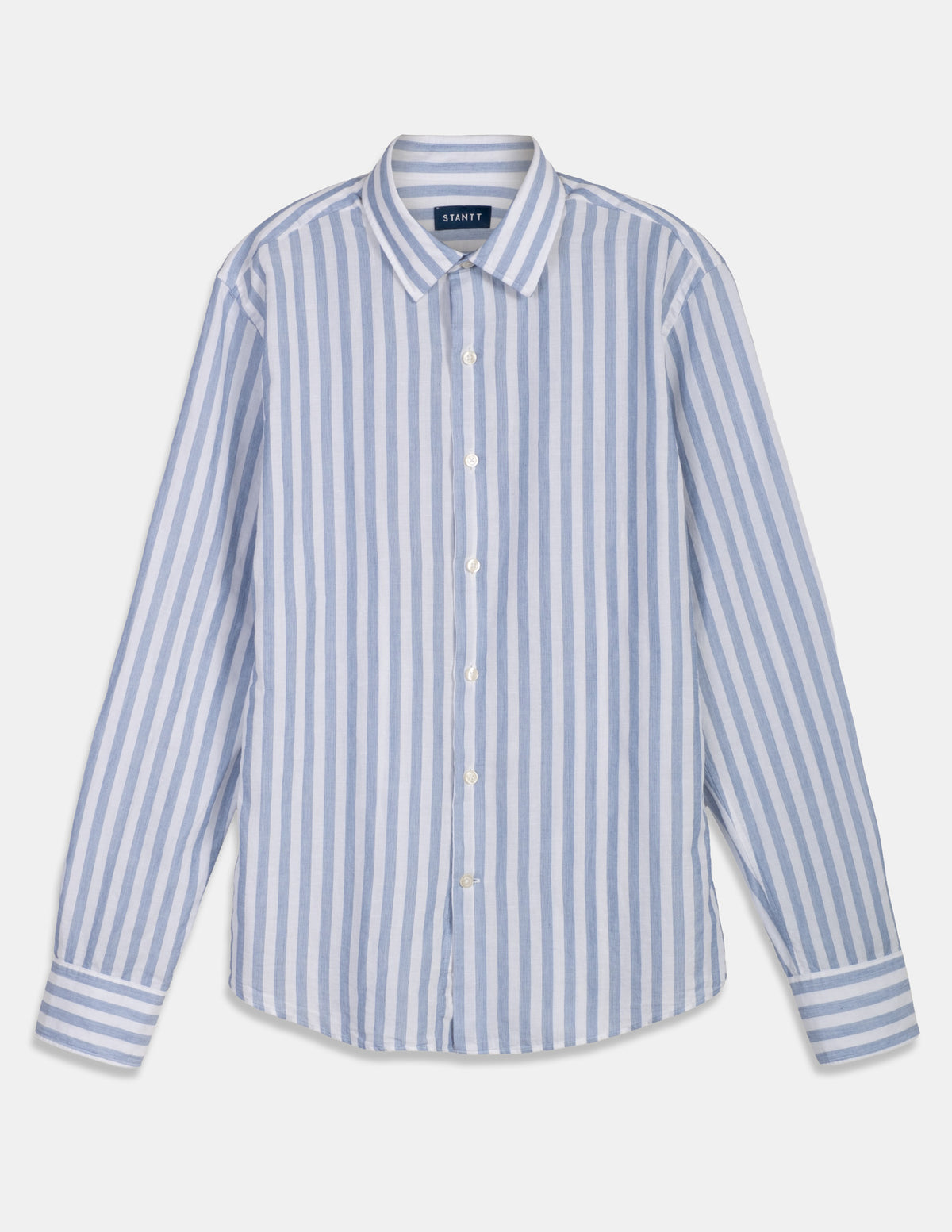 Navy Slub Stripe Button-Up Shirt Pocket / Custom Buttons
