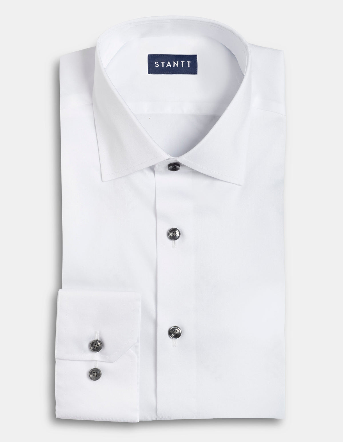 Wrinkle-Resistant Stretch Twill White with Charcoal Button Dress Shirt No Pocket / Custom Buttons