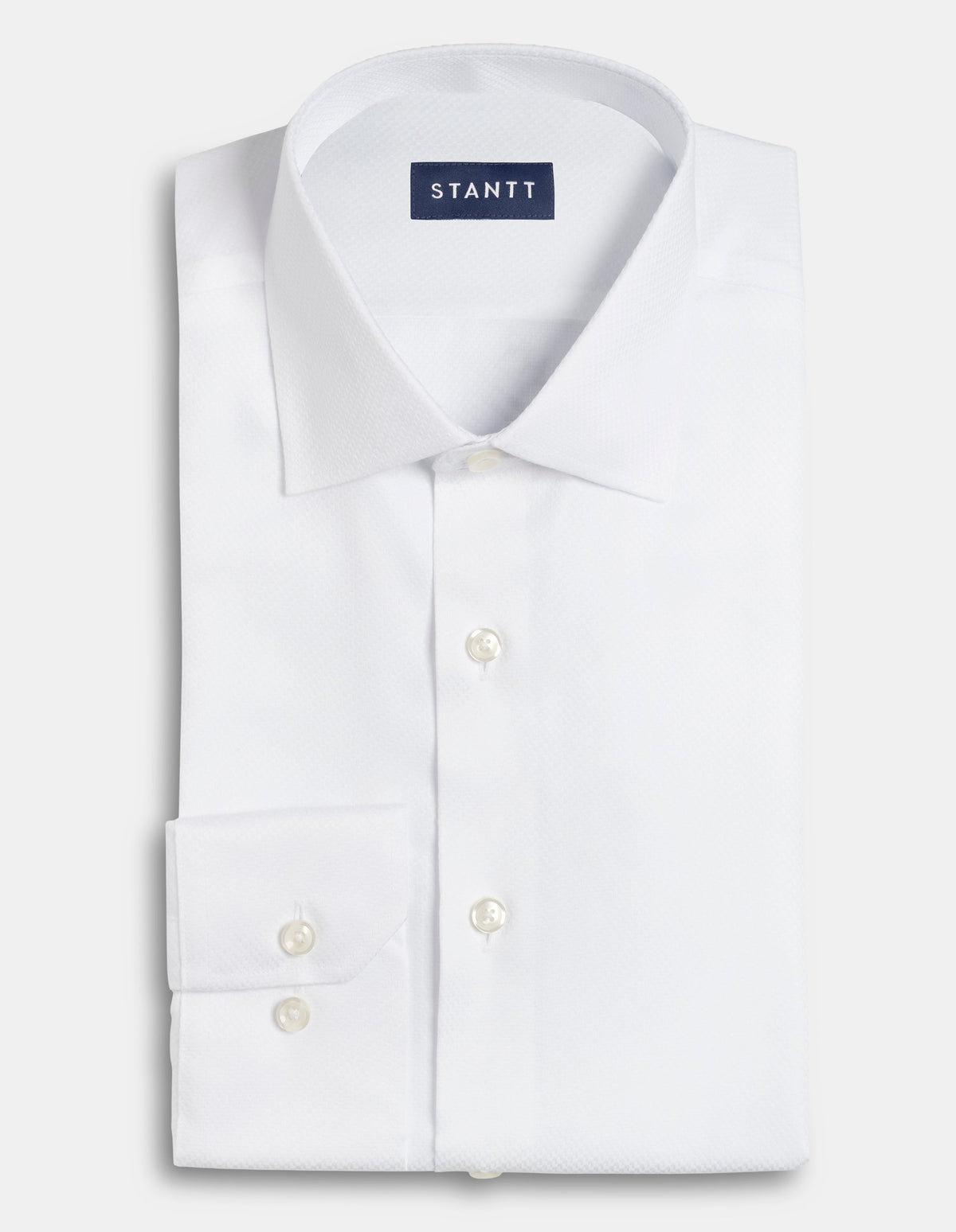 Wrinkle-Resistant Stretch Dobby White Dress Shirt Pocket / Standard Buttons
