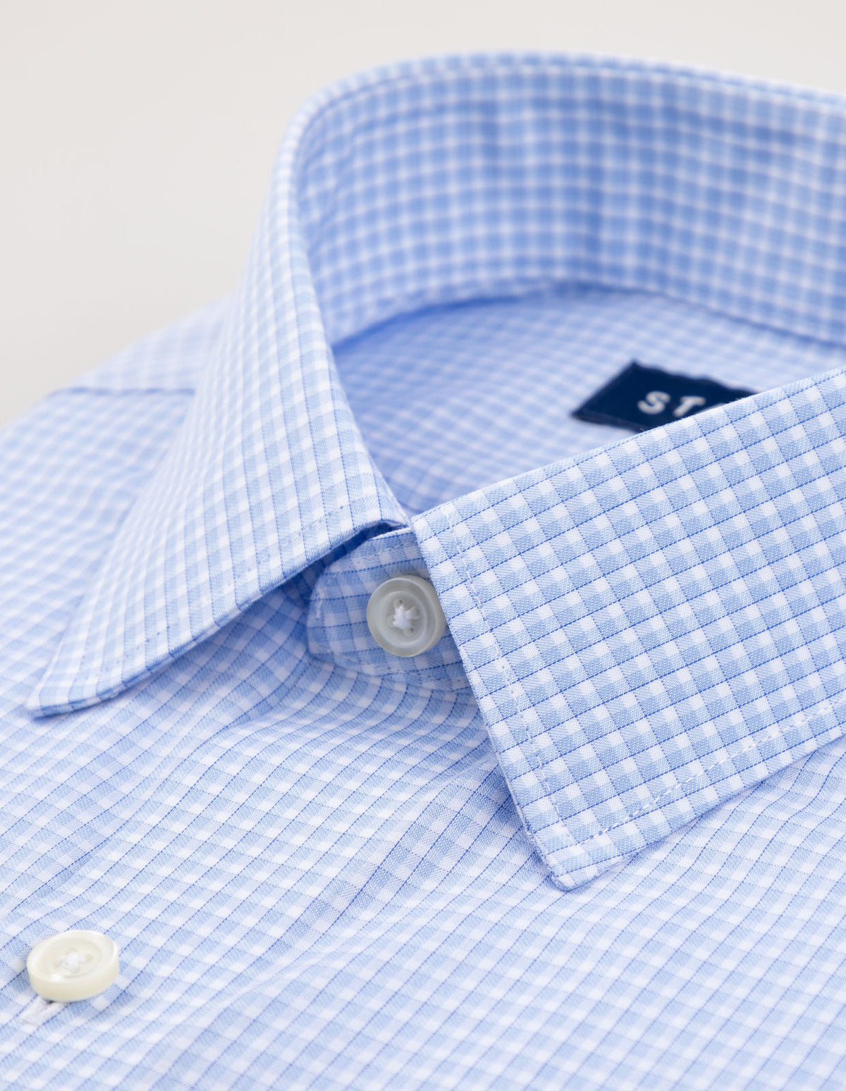 Wrinkle-Resistant Poplin Dusty Blue Bordered Check Dress Shirt Stantt Wrinkle-Resistant Poplin Dusty Blue Bordered Check Dress Shirt Stantt