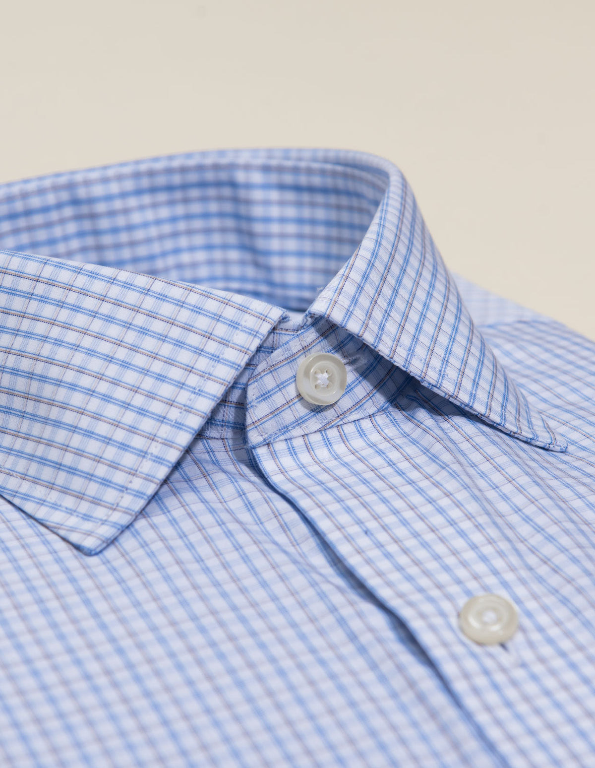 Wrinkle-Resistant Poplin - Brown and Blue Tattersall