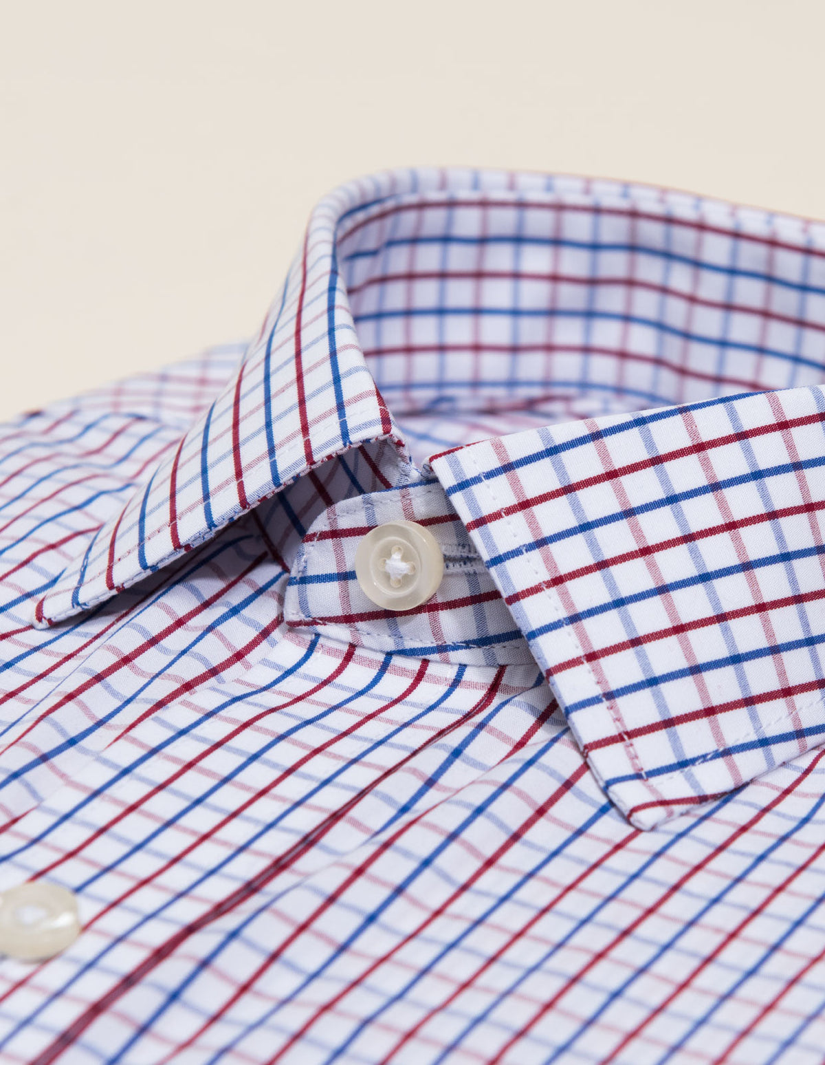 Wrinkle-Resistant Poplin Red and Navy Tattersall Dress Shirt Pocket / Standard Buttons