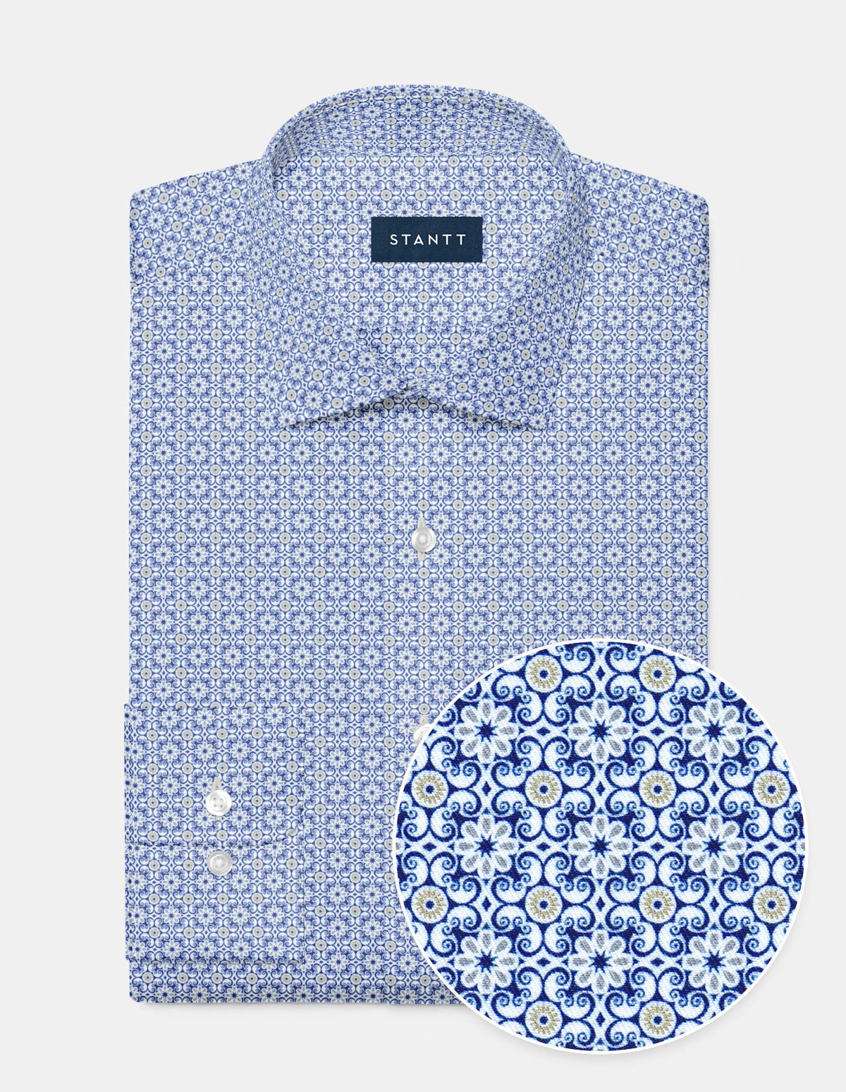 Olive and Navy Square Geo Print Dress Shirt Pocket / Custom Buttons