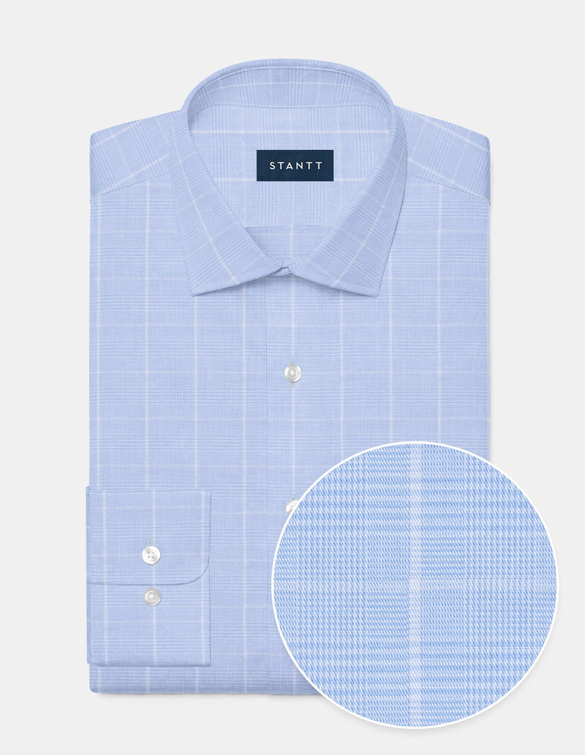 Wrinkle-Resistant Poplin Sky Blue Glen Plaid Dress Shirt – Stantt