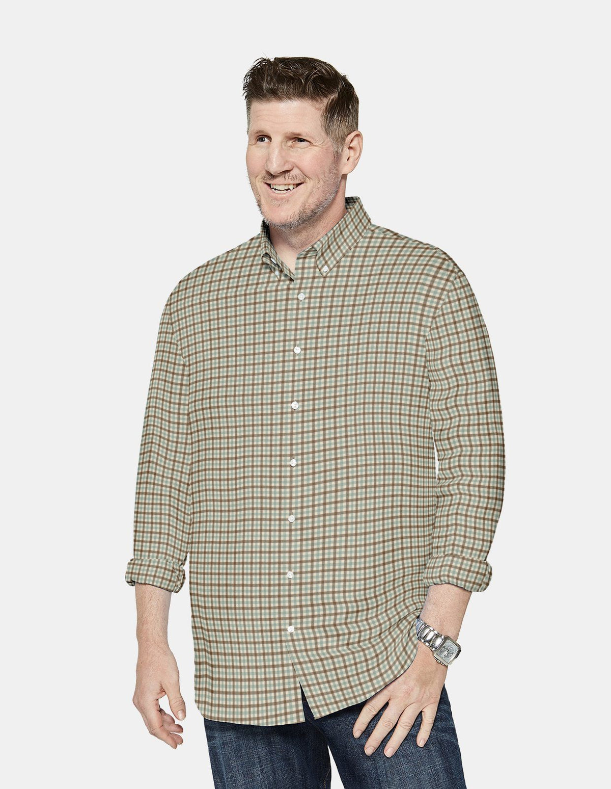 brown gingham dress shirt Brown Gingham Performance Button-Down Dress Shirt 4t