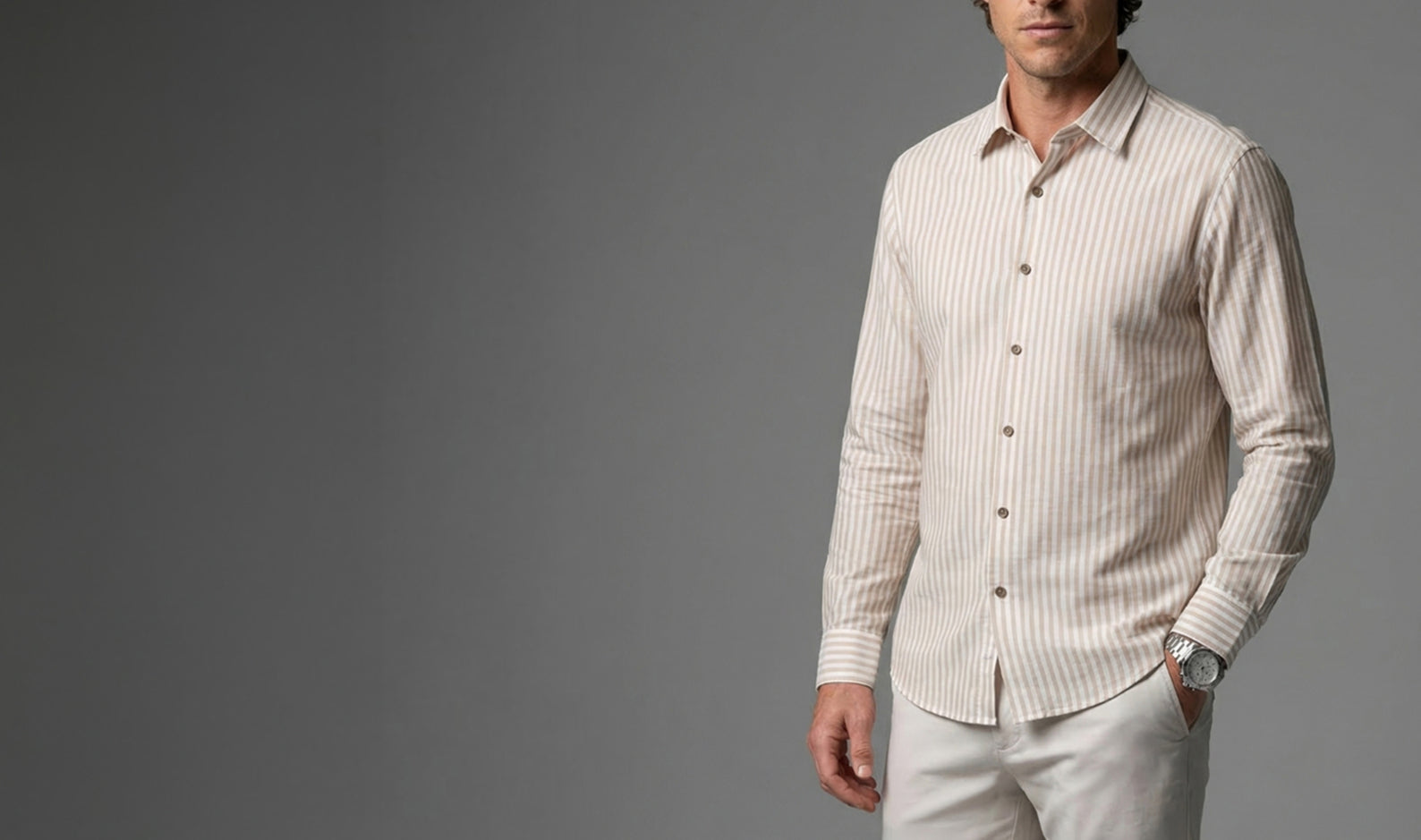 stantt dress shirts Wrinkle-Resistant Twill Light Grey Dress Shirt No Pocket / Standard Buttons